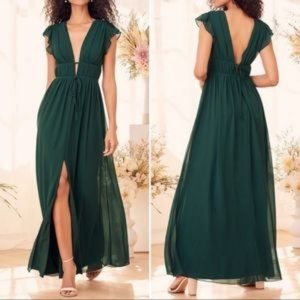 Lulu's I'm All Yours Emerald Green Ruffled Maxi Dress, Small (NWT)